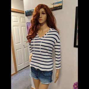 J Crew Blue & White Striped Hooded Sweatshirt Size XS